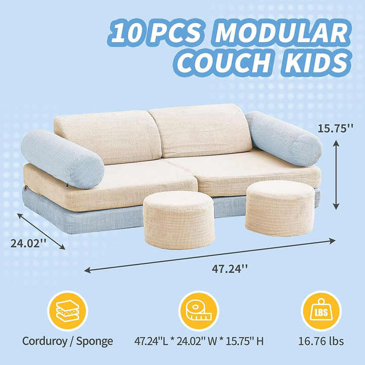 10 bloques modulares suaves para sofá y sala de juegos para niños