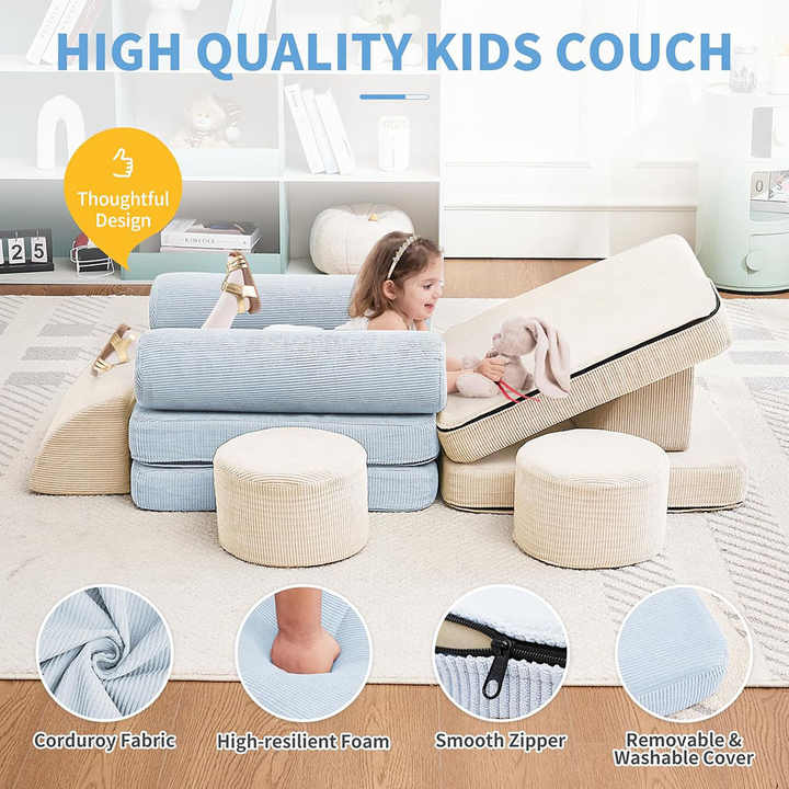 10 bloques modulares suaves para sofá y sala de juegos para niños