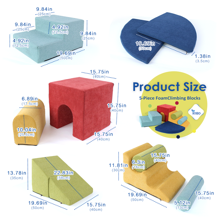Bloques de escalada de espuma de colores de 9 piezas para niños pequeños que gatean