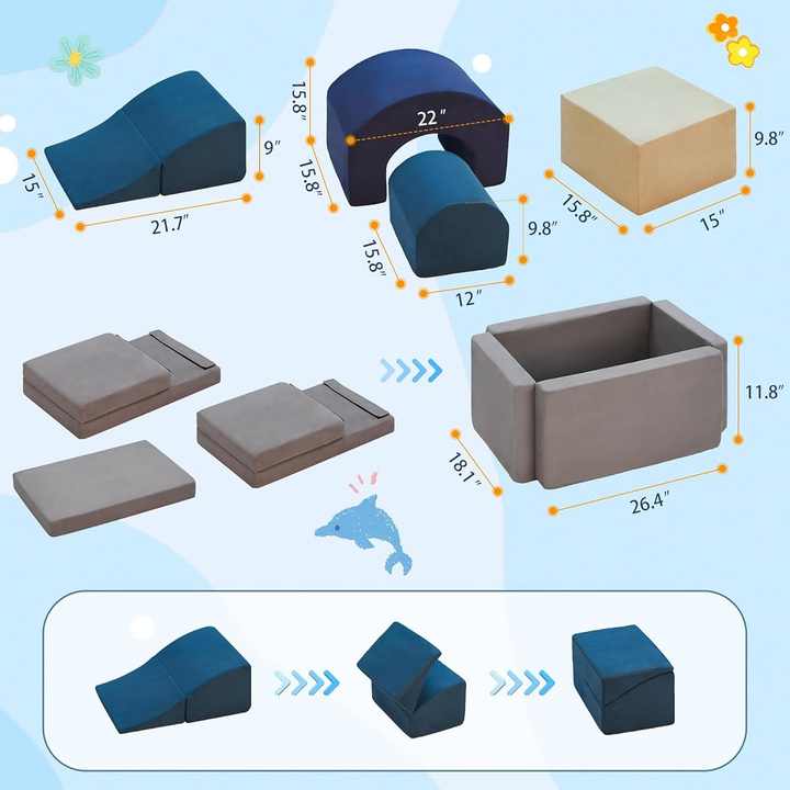 Bloques de escalada de espuma suave para bebés y niños pequeños de 7 piezas