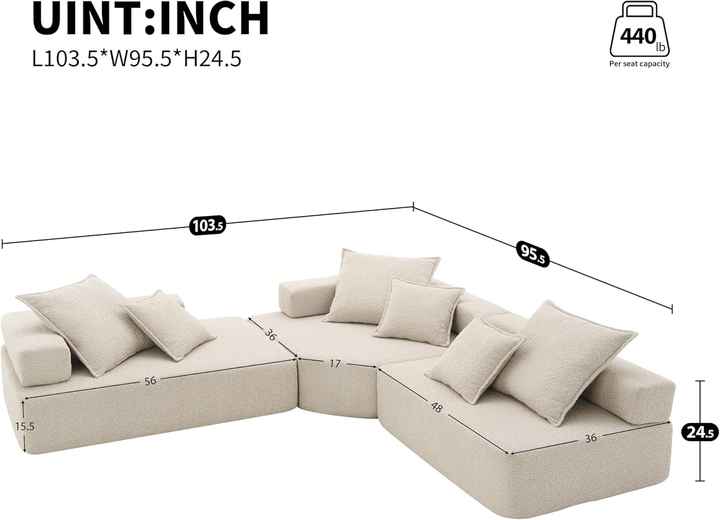 Conjunto de sofá modular comprimido en forma de L de gran tamaño