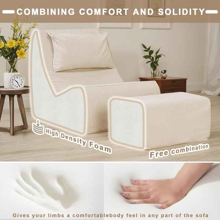 Sofá puf de espuma viscoelástica de alta densidad con almohada para el cuello