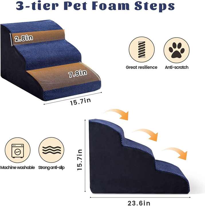 Rampa para perros de espuma comprimida de 3 capas para escaleras de mascotas