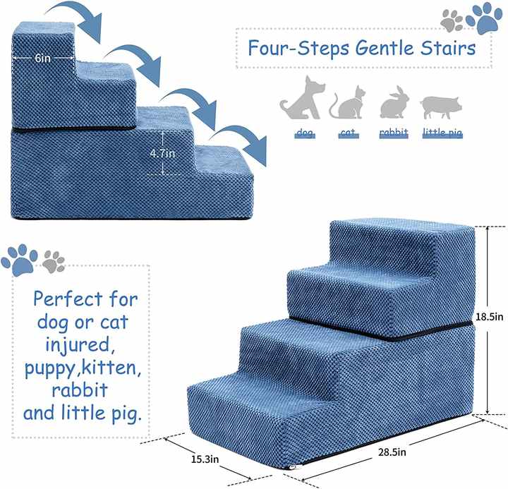 Escaleras de espuma de 4 escalones para perros y mascotas mayores más pequeñas