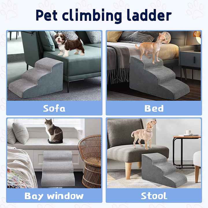 Escalera de 3 escalones para mascotas con espuma 30D de alta densidad para perros y gatos
