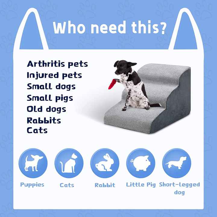 Escalera de 3 escalones para mascotas con espuma 30D de alta densidad para perros y gatos
