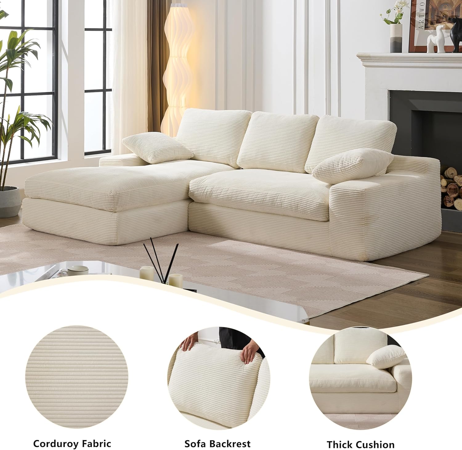 Sofá modular en forma de L de 98" para sala de estar