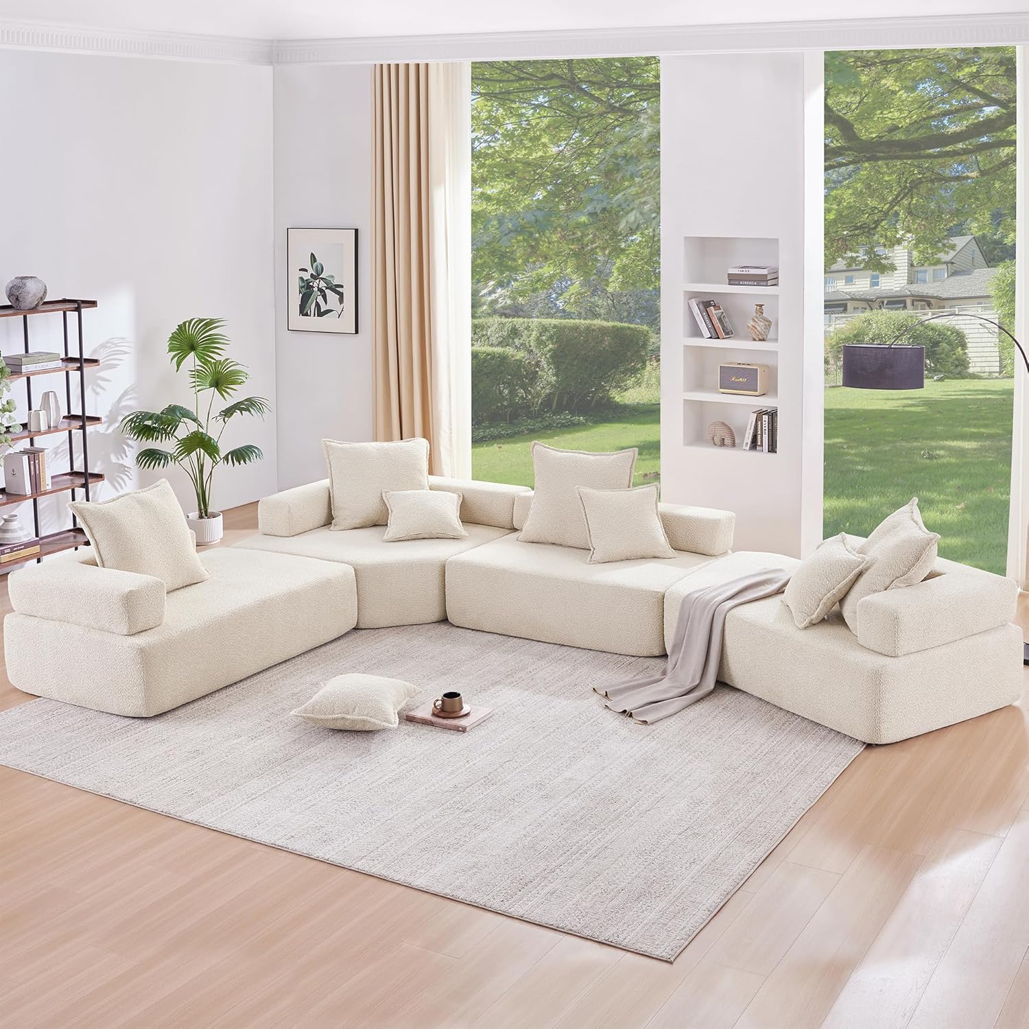 Conjunto de sofá modular comprimido en forma de L de gran tamaño