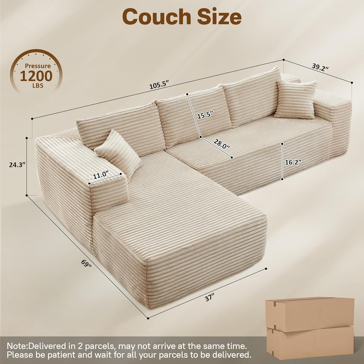 Conjunto de sofá modular en forma de L de 106"