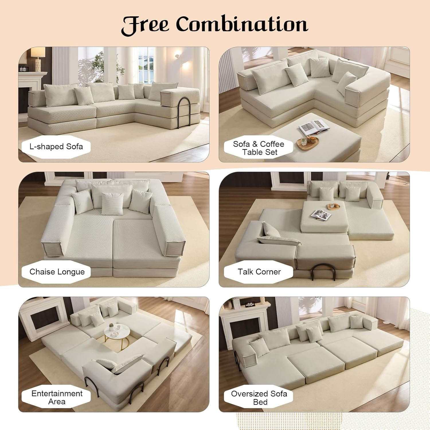Nuevo conjunto de sofá modular convertible de espuma comprimida de 2025" (118)