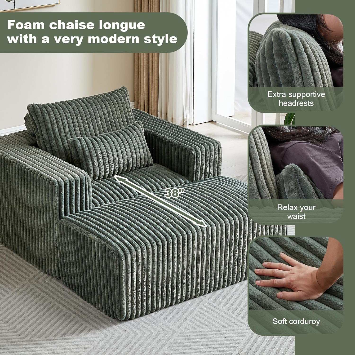 Chaise longue comprimida con tres almohadas