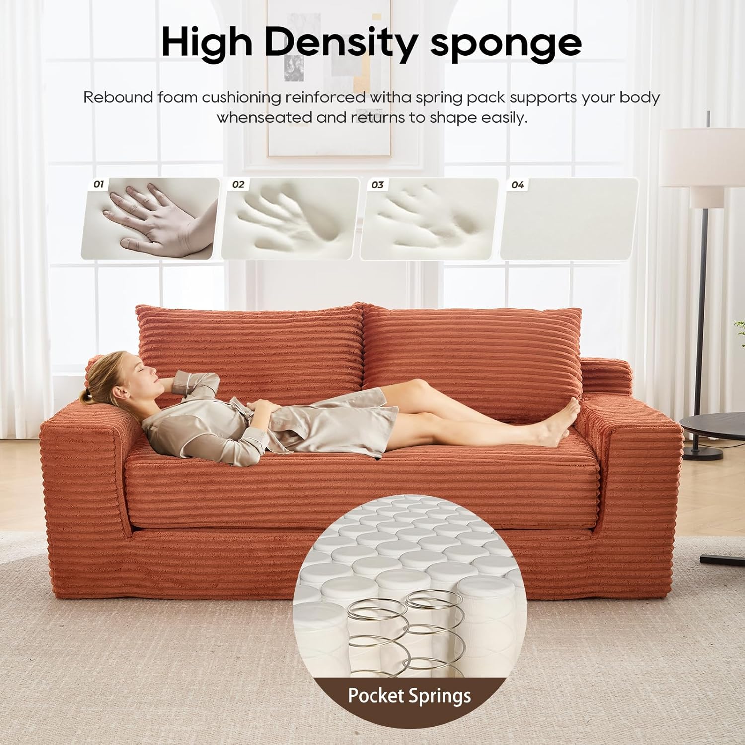 Sofá de compresión Loveseat de 70 cm con cómodo asiento profundo para sala de estar y apartamento