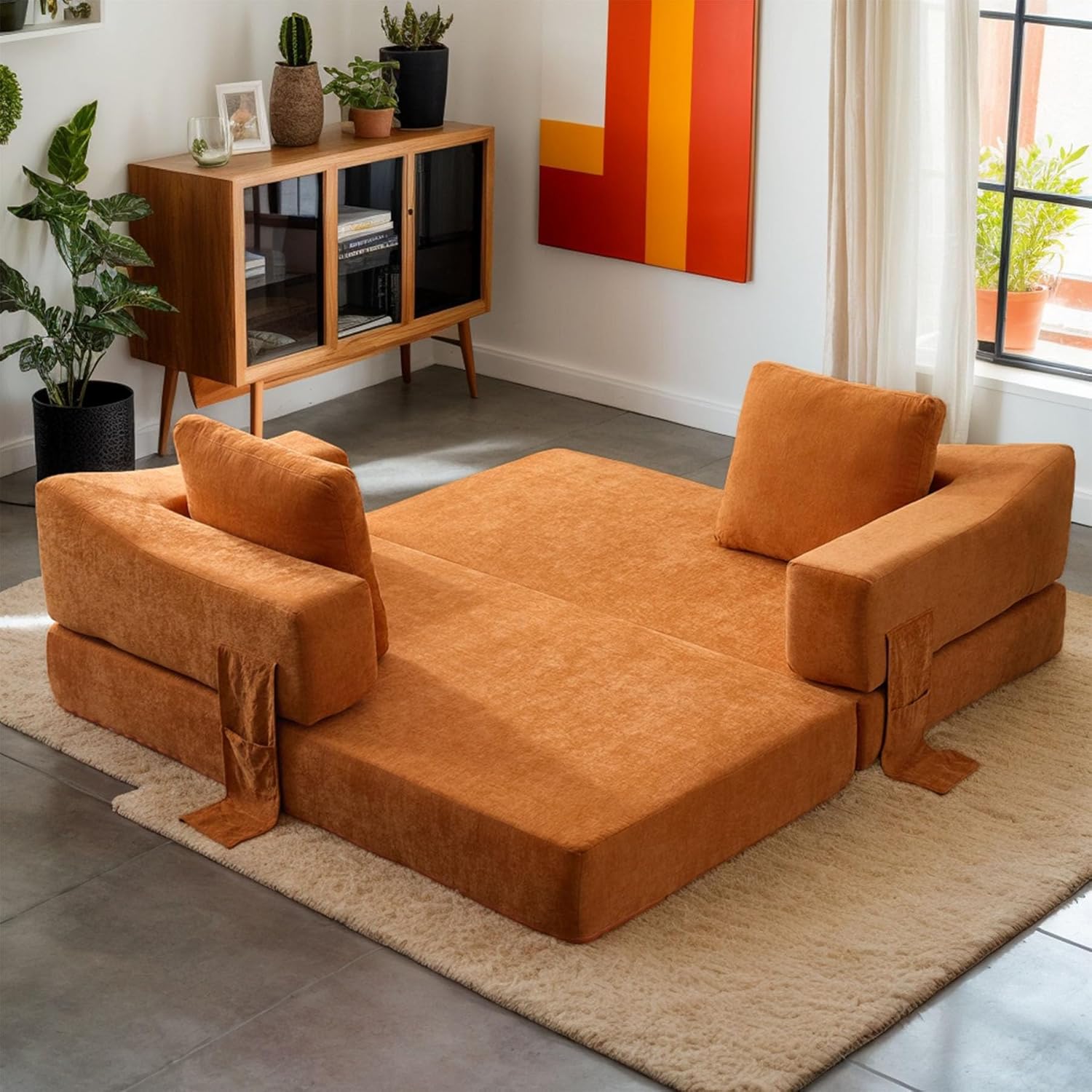 Sofá de espuma comprimida de 70 cm para sala de estar con cama extraíble y reposabrazos extraíbles