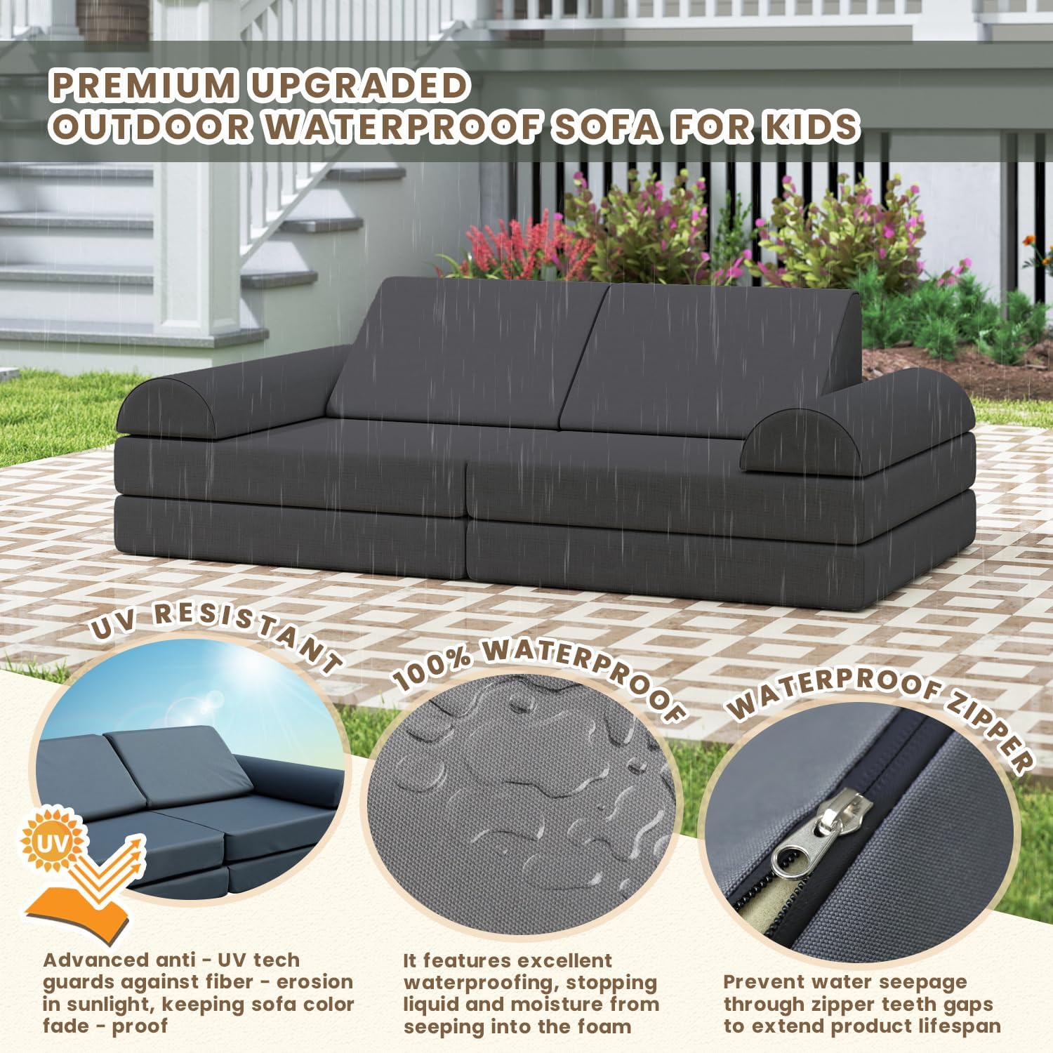 Sofá modular seccional para niños, impermeable, para exteriores